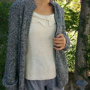 Liz Claiborne Black White Knit Zip up Jacket